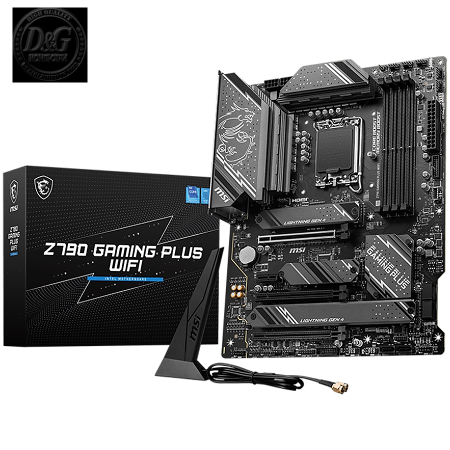 MSI Z790 GAMING PLUS WIFI , LGA 1700, INTEL Z790, 4xDDR5, Dual Channel DDR4 up to 7200+(OC)MHz, 3.0 x16 slot, 4x M.2 slots, 1x USB 3.2 Gen 2 (Type-C), 4x USB 3.2 Gen 1, 1x HDMI,4x EZ Debug LED, 2.5G LAN,7.1 Audio, ATX, 3y warranty