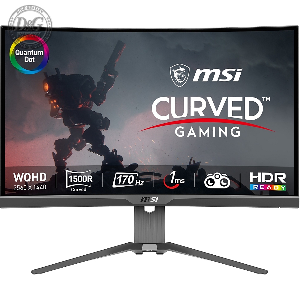 MSI MAG 275CQRF-QD, 170Hz, 27", 1ms, 2560x1440 WQHD, QUANTUM DOT, 1000R Curve, Rapid VA, 300 nits, 4000 : 1, Adaptive sync, 2x HDMI, 1x DisplayPort, 1x USB Type-C (DP alt. w/ PD Charging 15W), HEIGHT ADJUSTMENT 130mm, Vesa, 9S6-3CD24T-001