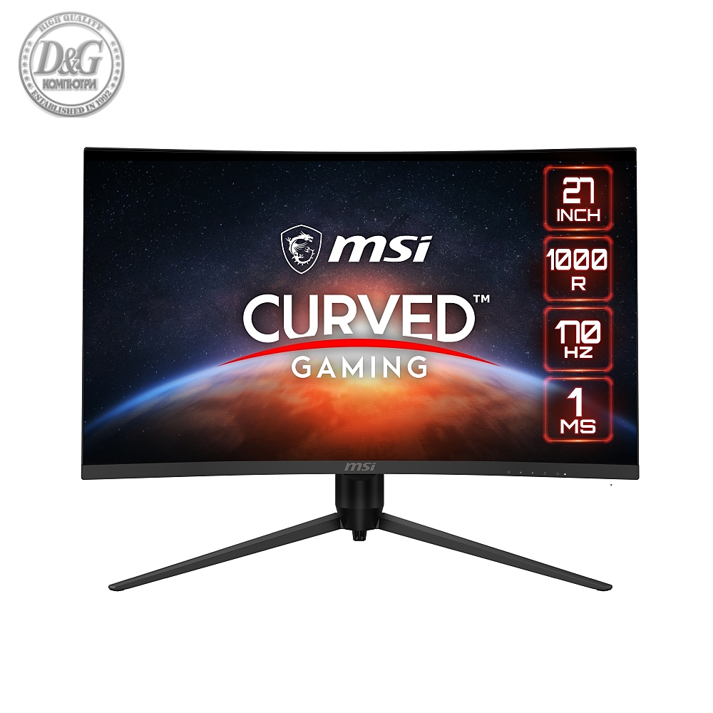 MSI G271CQP E2, 27", 170Hz, 1ms, 2560x1440 (WQHD) 250 NITS , 1000R, VA, 3000:1, 2x HDMI, 1x DP, PIP and PBP, VESA, HDMI CEC, Console Mode, Less Blue Light Pro, Frameless, TILT, HEIGHT Adj. 90mm, 9S6-3CC34H-030