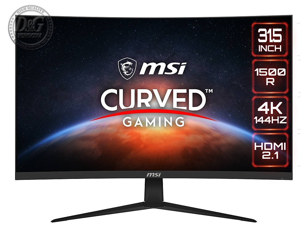 MSI G321CU, 31.5", 144Hz, UHD 3840x2160, Curve 1500R, FreeSync Premium, 300 Nits, VA, 3000:1, 2x HDMI 2.1, 1x DP, 1x Type-C (DP alt.) w PD 15W, PIP and PBP, Night Vision, Anti-Flicker, Less Blue Light, VESA 100, TILT, 9S6-3DC51A-001