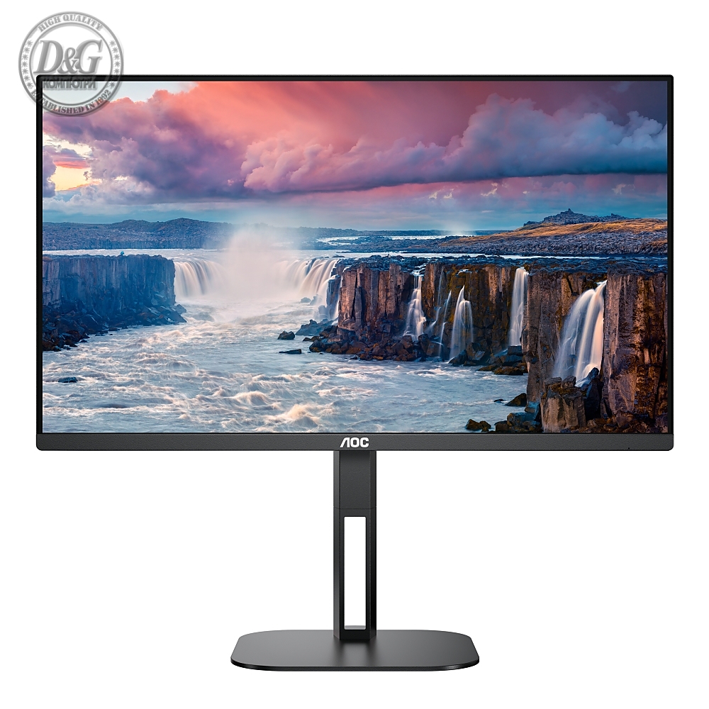 AOC Q27V5C/BK, 27" IPS WLED, 2560x1440@75Hz, 4ms GtG, 1ms MPRT, 300cd m/2, 1000:1, DCR 20M:1, Adaptive Sync, FlickerFree, Low Blue Light, 3Wx2, Tilt, Height Adjust, Pivot, Swivel, HDMI, DP, USB hub