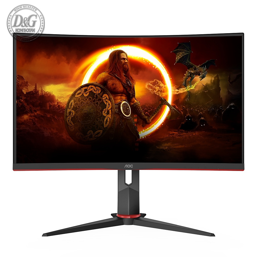 AOC CQ27G2S/BK, 27" Curved 1500R VA WLED, 2560x1440@165Hz, 4ms GtG, 1ms MPRT, 250cd m/2, 3000:1, DCR 80M:1, Adaptive Sync, FlickerFree, Low Blue Light, Tilt, Height Adjust, Swivel, 2xHDMI, DP