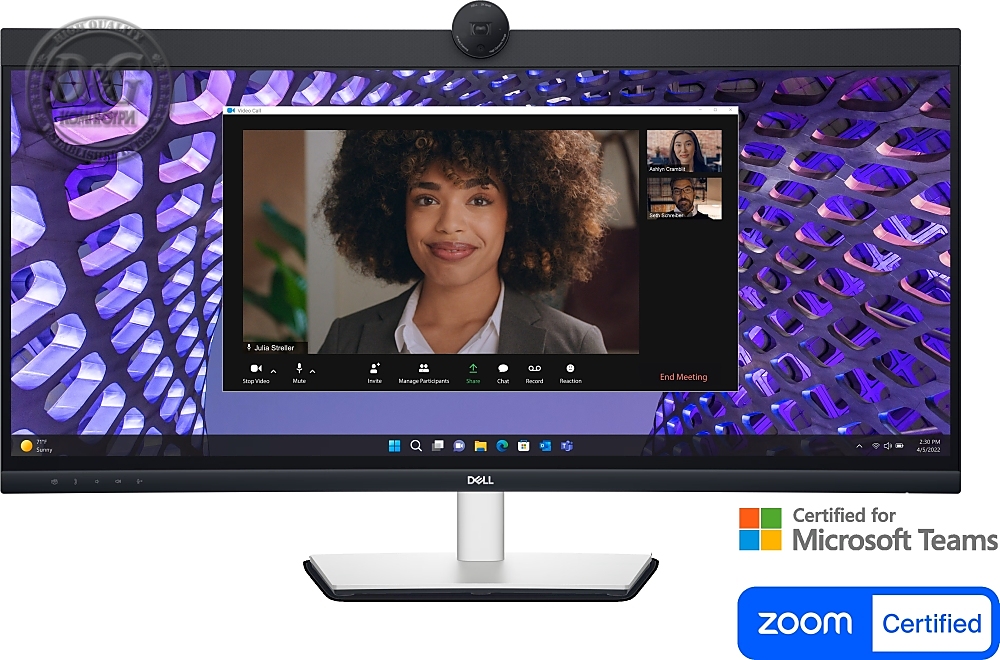 Dell P3424WEB, 34" Curved Video Conferencing, WQHD AG, IPS, 21:9, 5ms, 1000:1, 300 cd/m2, (3440x1440 ), 99% sRGB, HDMI, DP, USB-C, USB 3.2 hub, RJ45, ComfortView Plus, Height Adjustable, Swivel, Tilt, Black