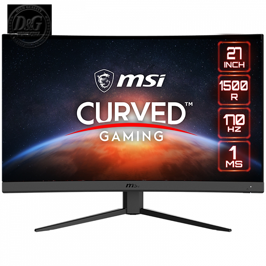 MSI G27CQ4 E2 Curved Gaming Monitor, 27" 170Hz, WQHD (2560 x 1440) 16:9, VA Anti-glare, 1ms, 250nits, 3000:1, 178°/178°, 1500R Curve, Freesync, Adjustable Stand, 1x DP, HDMI, 3Y Warranty