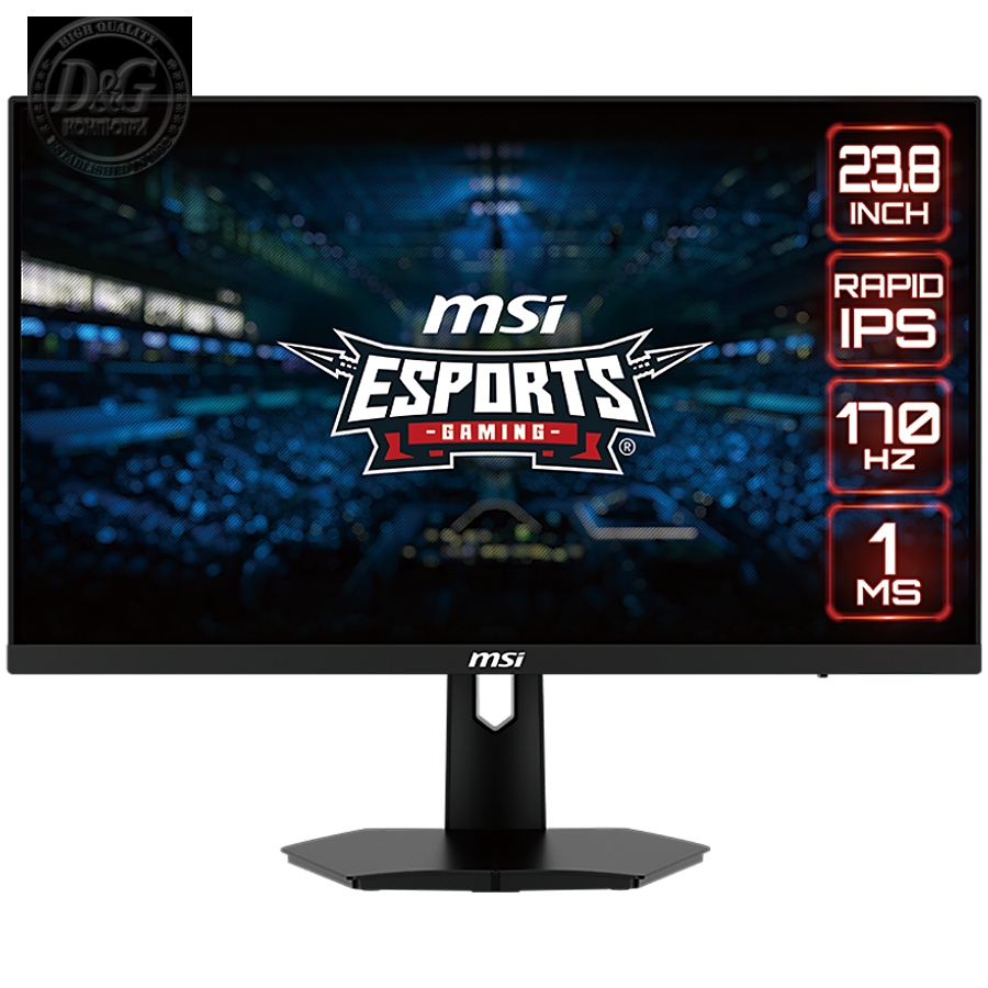 MSI G244F Gaming Monitor, 23.8" 170Hz, FHD (1920x1080) 16:9, Rapid IPS Anti-glare, 1ms, 250nits, 1000:1, 178°/178°, Adaptive Sync, Adjustable Stand, 1x DP, 2x HDMI, 3Y Warranty