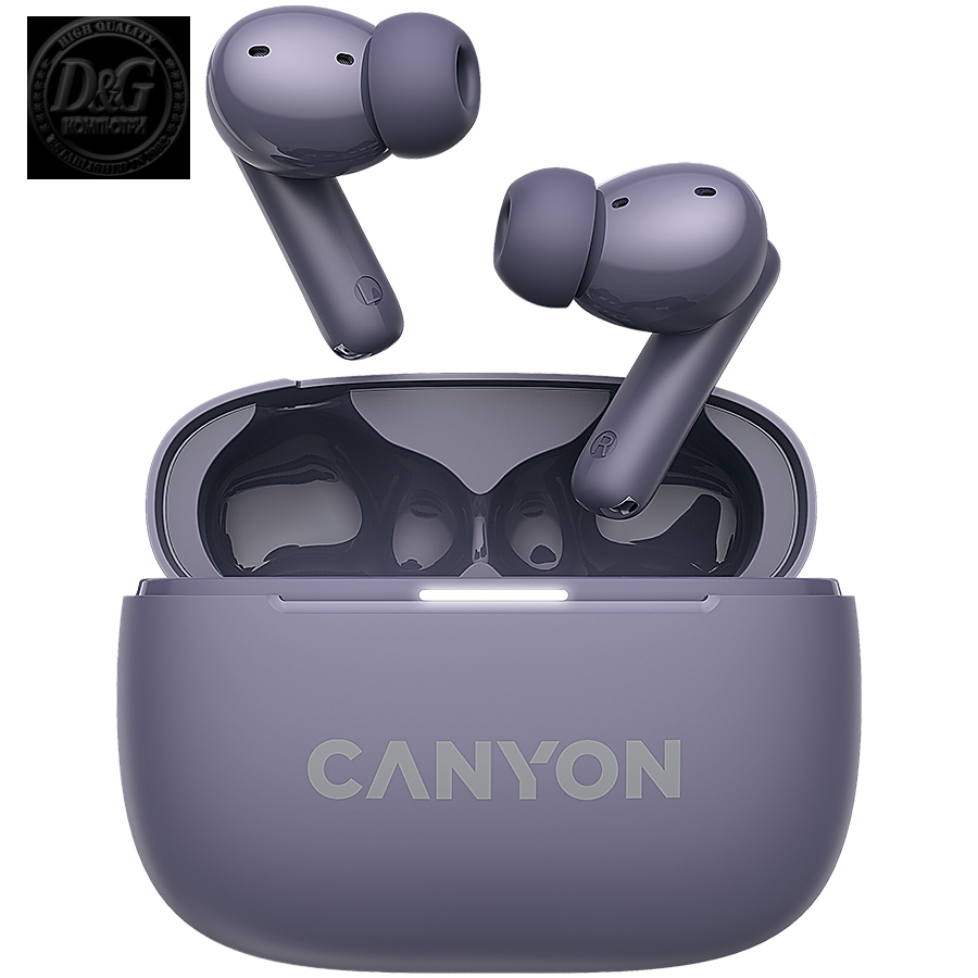 CANYON OnGo TWS-10 ANC+ENC, Bluetooth Headset, microphone, BT v5.3 BT8922F, Frequence Response:20Hz-20kHz, battery Earbud 40mAh*2+Charging case 500mAH, type-C cable length 24cm,size 63.97*47.47*26.5mm 42.5g, Purple