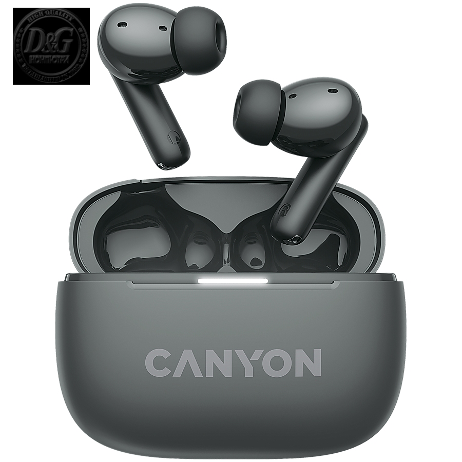 CANYON OnGo TWS-10 ANC+ENC, Bluetooth Headset, microphone, BT v5.3 BT8922F, Frequence Response:20Hz-20kHz, battery Earbud 40mAh*2+Charging case 500mAH, type-C cable length 24cm,size 63.97*47.47*26.5mm 42.5g, Black