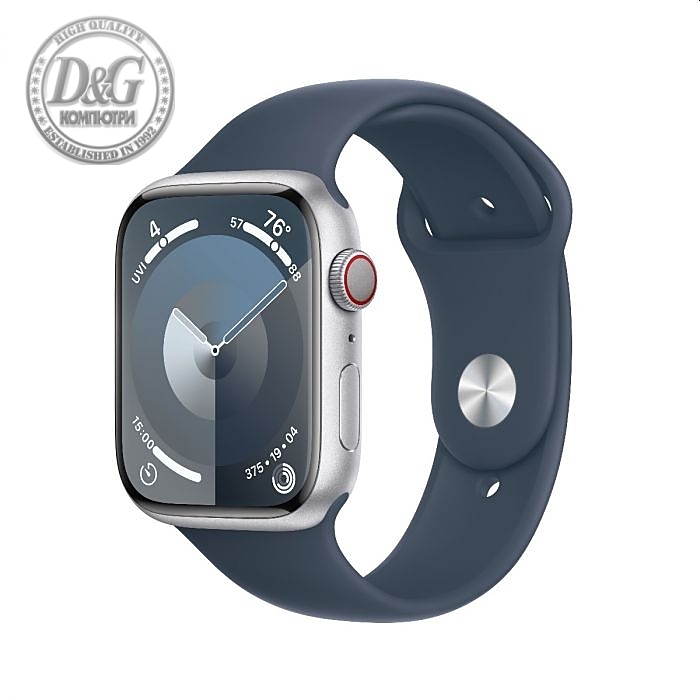 Apple Watch Series 9 GPS + Cellular 45mm Silver Aluminium Case with Storm Blue Sport Band - S/M