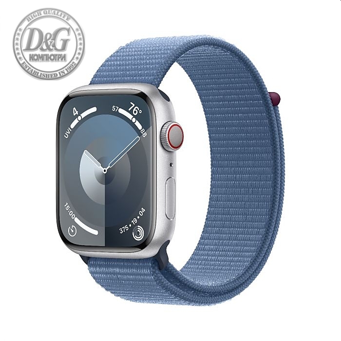 Apple Watch Series 9 GPS + Cellular 45mm Silver Aluminium Case with Winter Blue Sport Loop