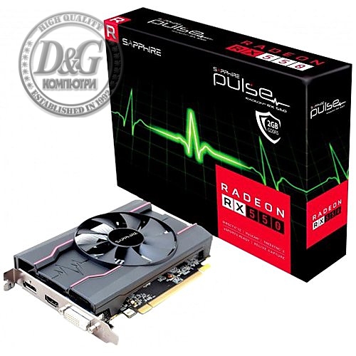 SAPPHIRE AMD Video Card RX-550 Pulse 2G GDDR5, 1206MHz / 6000 Mbps, DP, HDMI, DVI-D, 1 fan, 1.5 slot