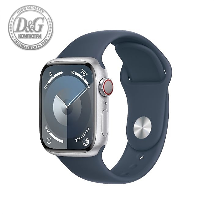 Apple Watch Series 9 GPS + Cellular 41mm Silver Stainless Steel Case with Storm Blue Sport Band - S/M