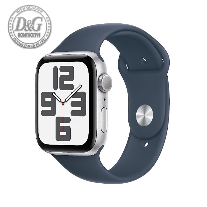 Apple Watch SE2 v2 GPS 44mm Silver Alu Case w Storm Blue Sport Band - M/L