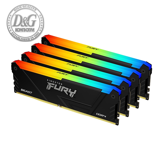 Памет Kingston FURY Beast Black RGB 64GB(4x16GB) DDR4 3200MHz CL16 2Rx8 KF432C16BB12AK4/64