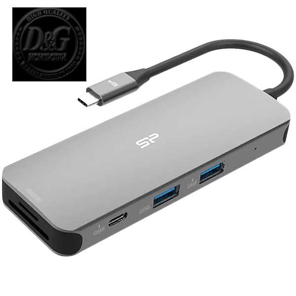 Silicon Power SR30 8-in-1 Docking Station USB C Hub with 4K@60Hz HDMI DisplayPort, 100W Power Delivery, 1 USB-C 3.2 Gen 1 port and 2 USB-A 3.2 Gen 1 ports, 1 Ethernet port, 2 SD/microSD card slots for iPhone 15/ MacBook Pro/ iPad Pro/ Steam Deck/ Rog