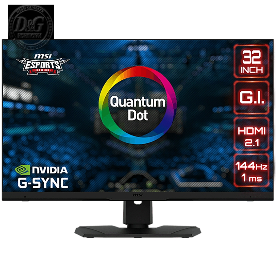 MSI Optix MPG321UR QD Gaming Monitor, 32" 144Hz, UHD (3840x2160) 16:9, IPS Anti-glare, 1ms, 400nits (600HDR), 1000:1, 178°/178° G-sync compatible, Adjustable Stand, DisplayHDR 600, 1x DP, 2x HDMI, 1x USB Type-C,  3Y Warranty