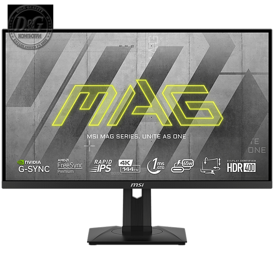 MSI MAG 274UPF Gaming Monitor, 27" 144Hz, 4K UHD (3840x2160) 16:9, Rapid IPS Anti-glare, 1ms, 400nits, 1000:1, 178°/178°, FreeSync Premium, G-syn compatible, Adjustable Stand, 1x DP, 2x HDMI, 1x USB Type-C,  3Y Warranty