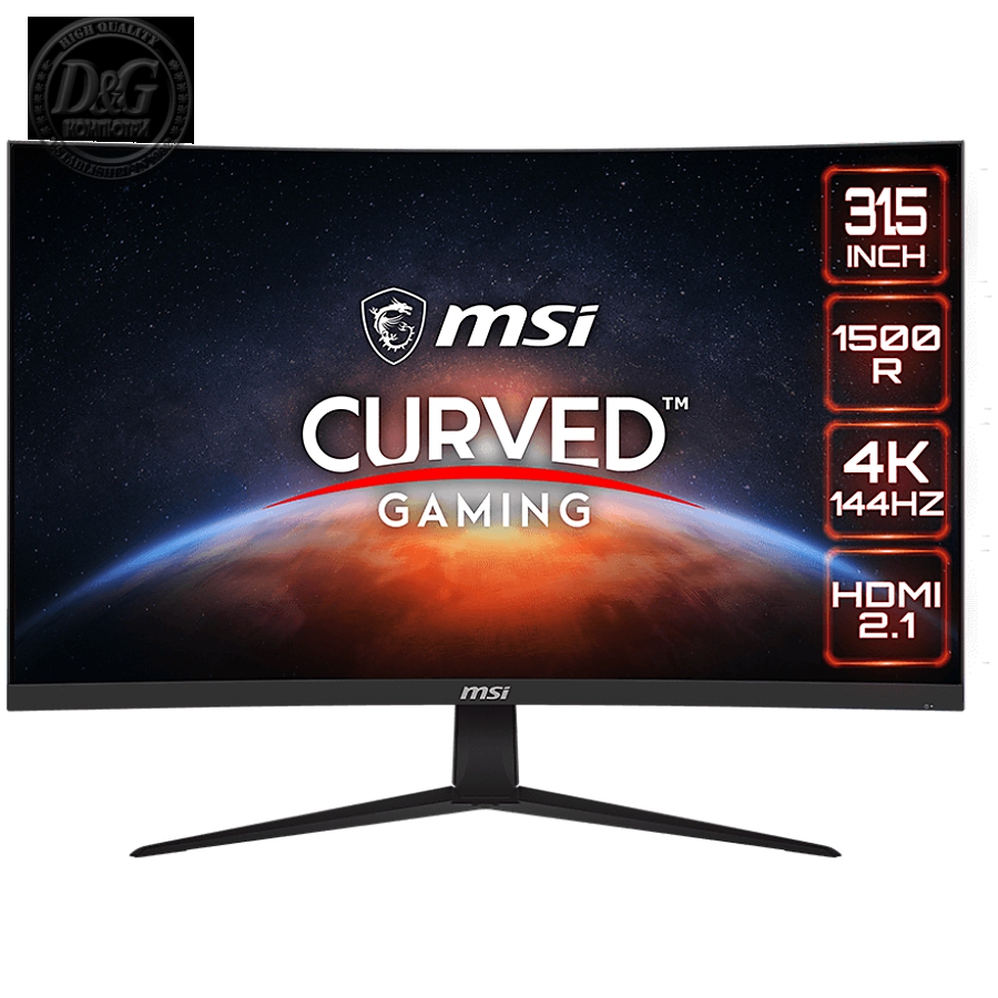 MSI G321CU Curved Gaming Monitor, 31.5" 144Hz, 4K UHD (3840x2160) 16:9, IPS Anti-glare, 1500R curve, 1ms, 300nits, 3000:1, 178°/178°, Adaptive Sync, Adjustable Stand, 1x DP, 2x HDMI, 1xType-C, 3Y Warranty