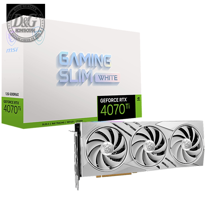 MSI Video Card Nvidia GeForce RTX 4070 Ti GAMING SLIM WHITE 12G, 12GB GDDR6X, 192-bit, 2730 MHz Boost, 7680 CUDA Cores, PCIe 4.0, 3x DP 1.4a, HDMI 2.1a, RAY TRACING, Triple Fan, 700W Recommended PSU, 3Y