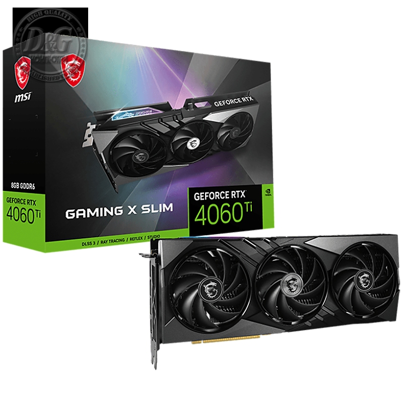 MSI Video Card NVidia GeForce RTX 4060 TI GAMING X SLIM 8G, 8GB GDDR6X, 128-bit, 2670 MHz Boost, 4352 CUDA Cores, PCIe 4.0, 3x DP 1.4a, HDMI 2.1a, RAY TRACING, Triple Fan, 550W Recommended PSU, 3Y