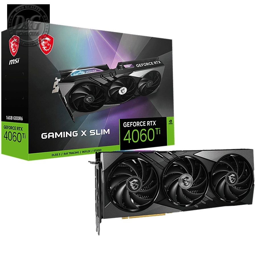 MSI Video Card Nvidia GeForce RTX 4060 Ti GAMING X SLIM 16G, 16GB GDDR6X, 128-bit, 2670 MHz Boost, 4352 CUDA Cores, PCIe 4.0, 3x DP 1.4a, HDMI 2.1a, RAY TRACING, Triple Fan, 550W Recommended PSU, 3Y