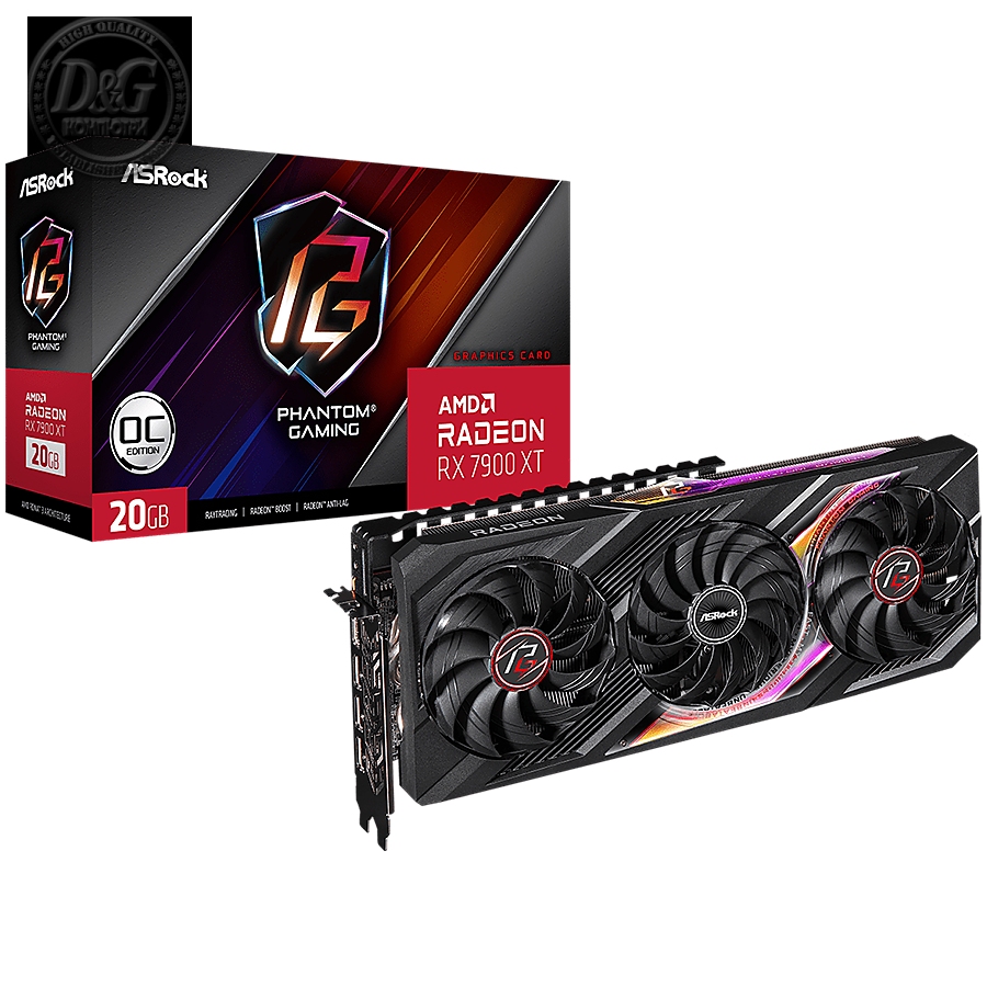 Asrock Video Card AMD Radeon RX7900XT Phantom Gaming 20GB OC, GDDR6, 320-bit, 3x DisplayPort™ 2.1, 1x HDMI™ 2.1, 2x 8-pin Power Connectors, Recommended PSU 750W, 90-GA3XZZ- 00UANF