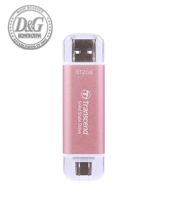 Transcend 512GB, USB External SSD, ESD310P, USB 10Gbps, Type C/ A, Pink