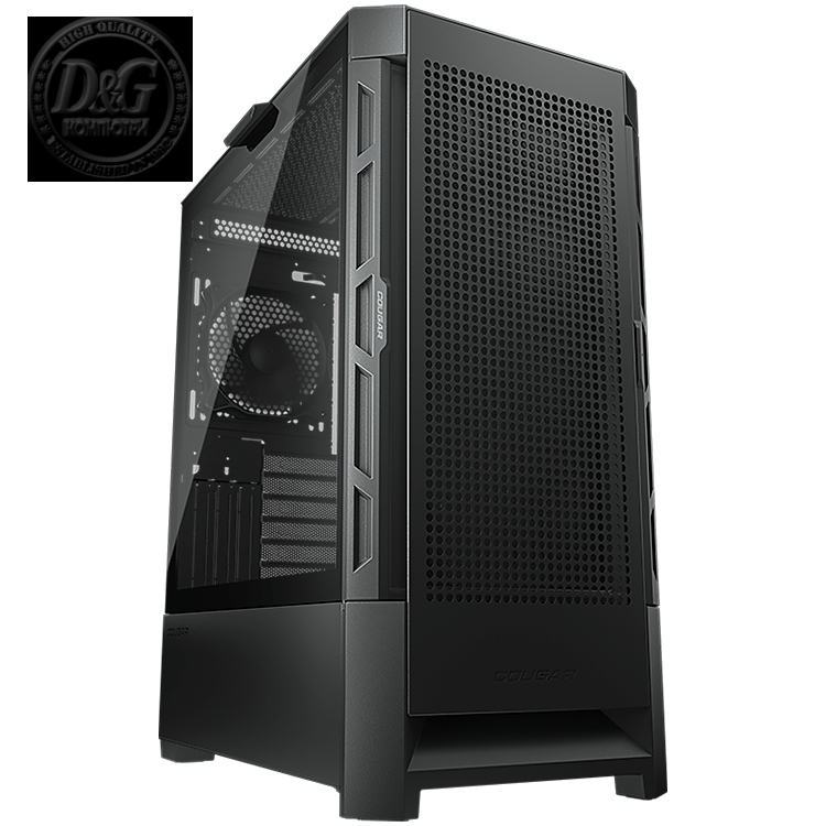 COUGAR case Airface, Mid Tower, MiniITX/MicroATX/ATX/ CEB/ E-ATX, 230 x 491 x 386 (mm), USB 3.0 x 2, USB 2.0 x 1, 4 Pole Headset Audio Jack x1, Reset Button, Airflow Panel, 120mm Black fan x 1 pre-installed, 4 mm Tempered glass