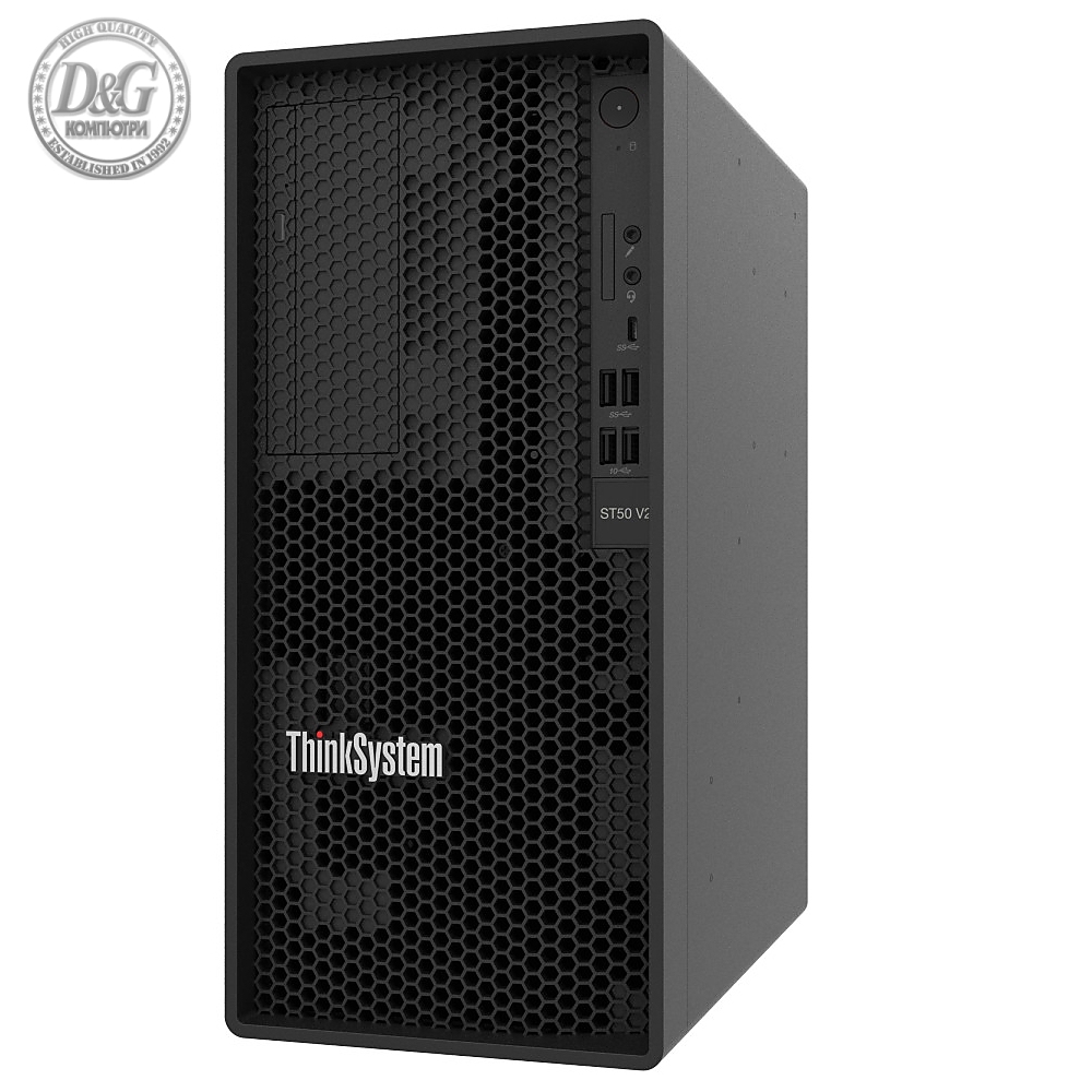 Lenovo ThinkSystem ST50 V2, Xeon E-2324G  (4C 3.1GHz 8MB Cache/65W), SW RAID, 2x960GB Micron 5400 Pro SSD, 1x16GB, 500W 94% Efficiency, No DVD, 3 year