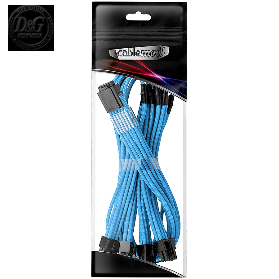 CableMod E-Series Pro ModMesh Sleeved 12VHPWR PCI-e Cable for Super Flower Leadex Platinum / Platinum SE / Titanium / V Gold Pro / V Platinum Pro, EVGA G7 / G6 / G5 / G3 / G2 / P2 / T2 (Light Blue, Nvidia 4000 series, 16-pin to Quad 8-pin, 60cm)