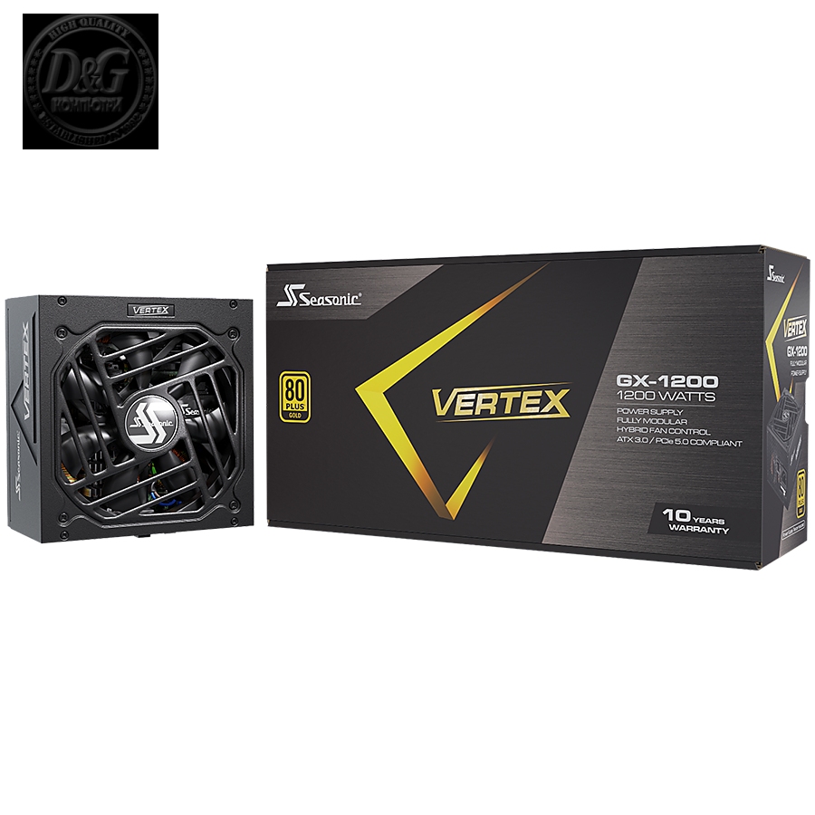 Seasonic VERTEX GX-1200 Gold, ATX 3.0, 80 PLUS GOLD, 135mm FDB Fan, Fully Modular, PCIe Gen 5 Cable (12VHPWR) included, 10 Years Warranty (1VT12GFRT3A14X)