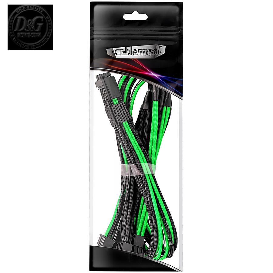 CableMod E-Series Pro ModMesh Sleeved 12VHPWR PCI-e Cable for Super Flower Leadex Platinum / Platinum SE / Titanium / V Gold Pro / V Platinum Pro, EVGA G7 / G6 / G5 / G3 / G2 / P2 / T2 (Black + Light Green, Nvidia 4000 series, 16-pin to Quad 8-pin, 60cm)