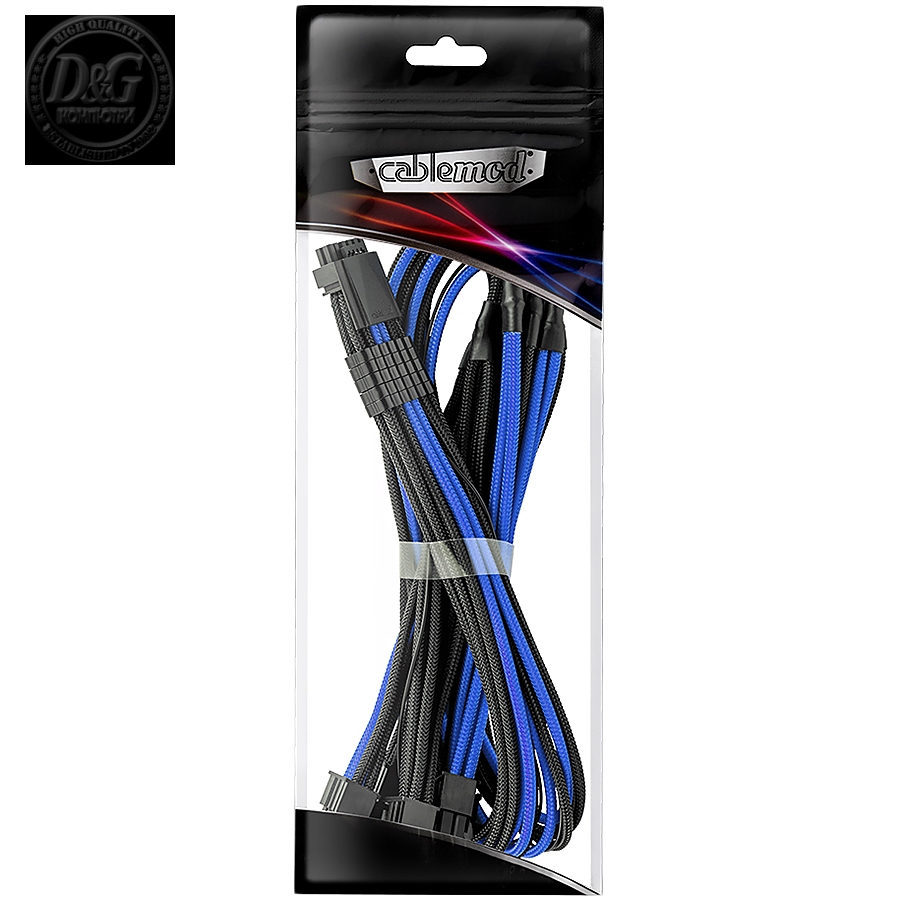 CableMod E-Series Pro ModMesh Sleeved 12VHPWR PCI-e Cable for Super Flower Leadex Platinum / Platinum SE / Titanium / V Gold Pro / V Platinum Pro, EVGA G7 / G6 / G5 / G3 / G2 / P2 / T2 (Black + Blue, Nvidia 4000 series, 16-pin to Quad 8-pin, 60cm)