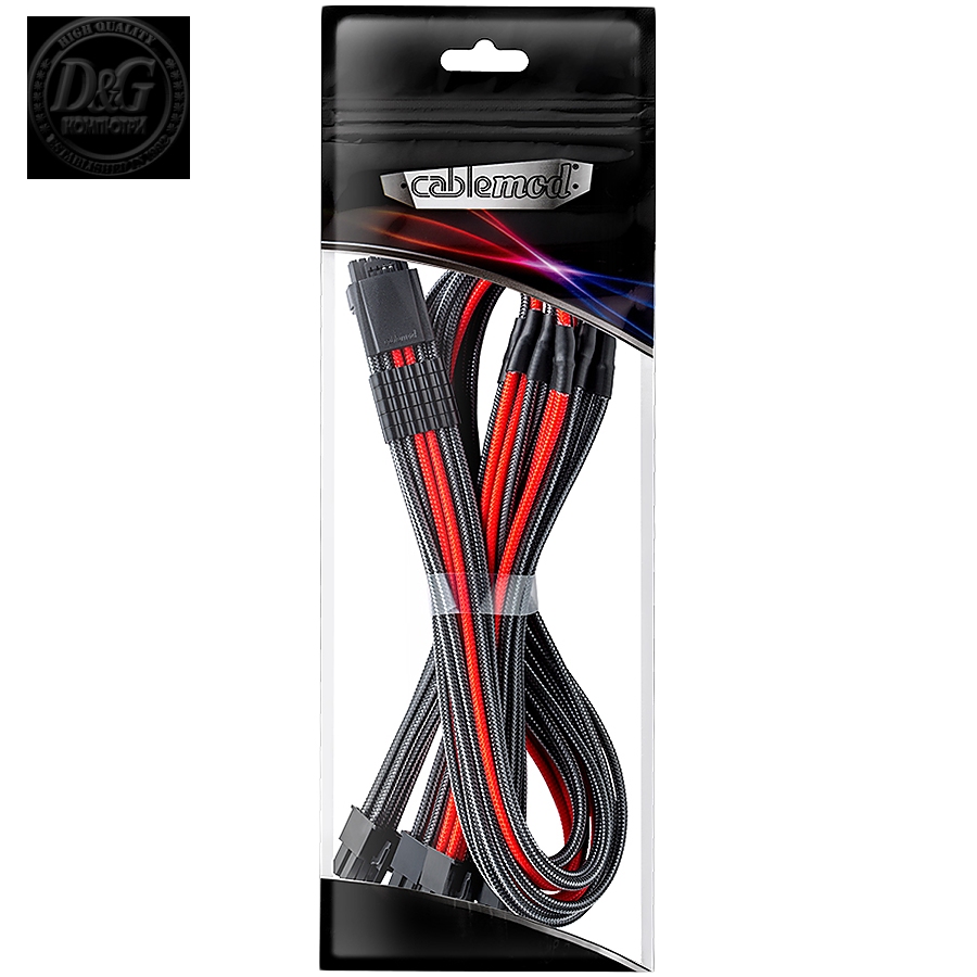 CableMod E-Series Pro ModMesh Sleeved 12VHPWR PCI-e Cable for Super Flower Leadex Platinum / Platinum SE / Titanium / V Gold Pro / V Platinum Pro, EVGA G7 / G6 / G5 / G3 / G2 / P2 / T2 (Carbon + Red, Nvidia 4000 series, 16-pin to Quad 8-pin, 60cm)