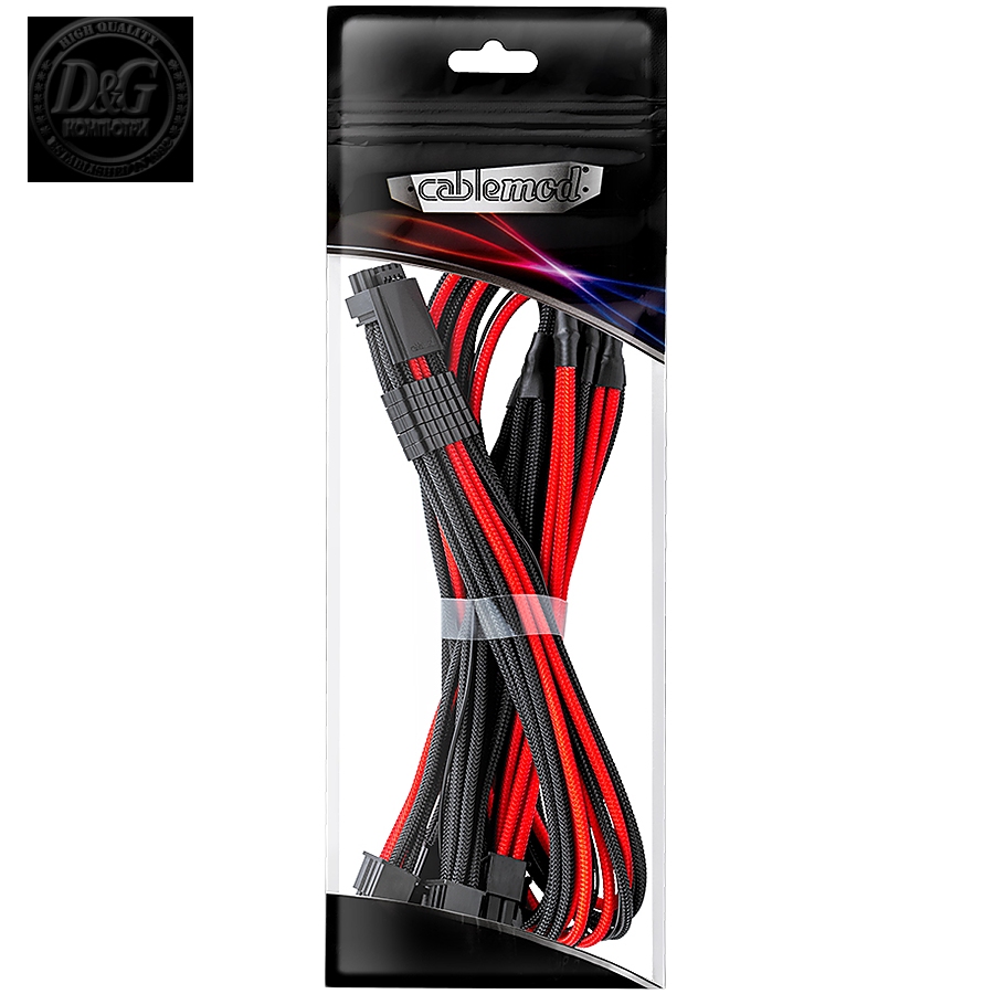 CableMod E-Series Pro ModMesh Sleeved 12VHPWR PCI-e Cable for Super Flower Leadex Platinum / Platinum SE / Titanium / V Gold Pro / V Platinum Pro, EVGA G7 / G6 / G5 / G3 / G2 / P2 / T2 (Black + Red, Nvidia 4000 series, 16-pin to Quad 8-pin, 60cm)