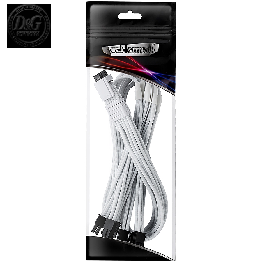 CableMod E-Series Pro ModMesh Sleeved 12VHPWR PCI-e Cable for Super Flower Leadex Platinum / Platinum SE / Titanium / V Gold Pro / V Platinum Pro, EVGA G7 / G6 / G5 / G3 / G2 / P2 / T2 (White, Nvidia 4000 series, 16-pin to Quad 8-pin, 60cm)