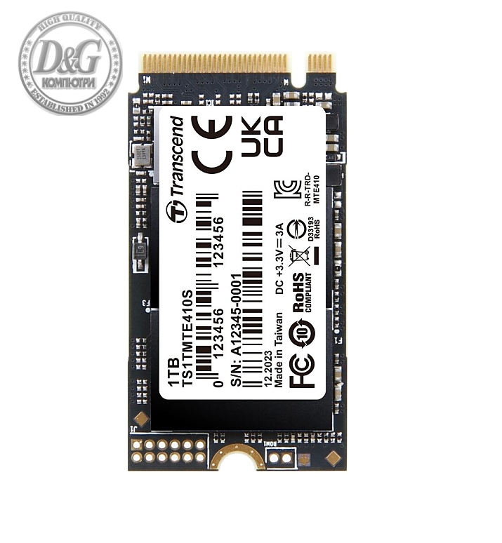 Transcend 1TB, M.2 2242, PCIe Gen4x4, NVMe, 3D TLC, DRAM-less