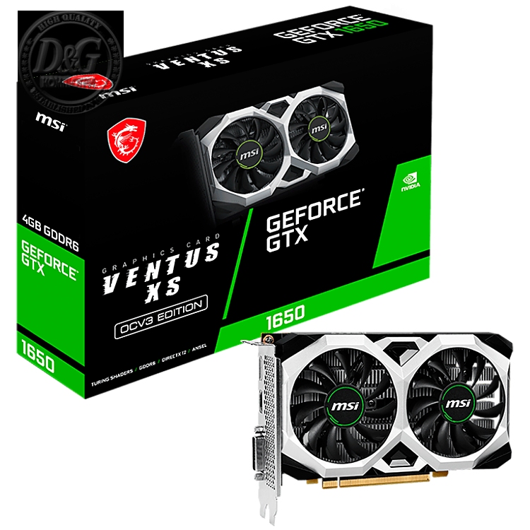 MSI Video Card Nvidia GeForce GTX 1650 D6 VENTUS XS OCV3, 4GB GDDR6, 128bit, Boost: 1620 MHz, 12Gbps, 896 CUDA Cores, 1x DP 1.4a, HDMI 2.0b, DL-DVI-D, RAY TRACING, Dual Fan, 1x6pin, 300W Recommended PSU, 3Y