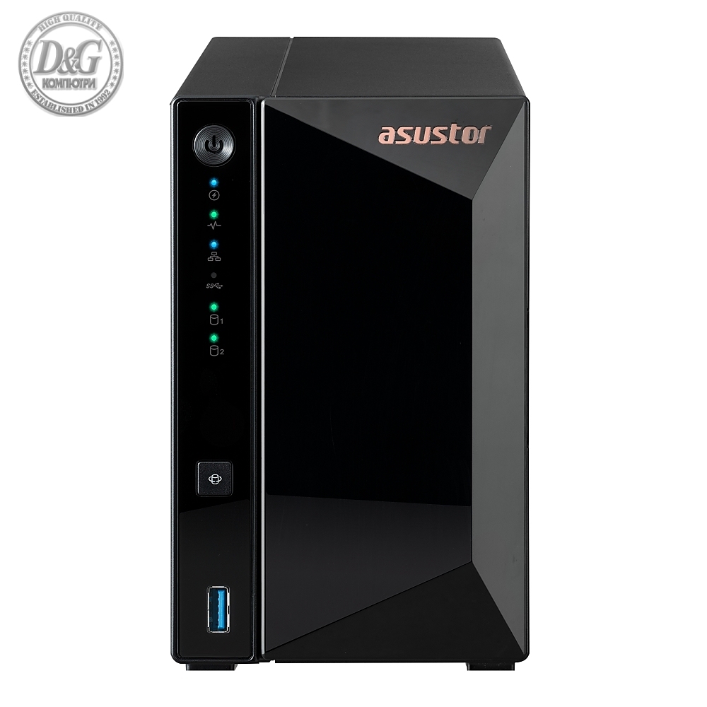 Asustor AS3302T_V2, 2 bay NAS, Realtek RTD1619B, Quad-Core, 1.7GHz (not ex.), 2.5GbE x1, USB3.2 Gen1 x3, WOW (Wake on WAN), Ttoolless installation, with hot-swappable tray, hardware encryption, MyArchive, EZ connect, EZ Sync, WoL, System Sleep Mode