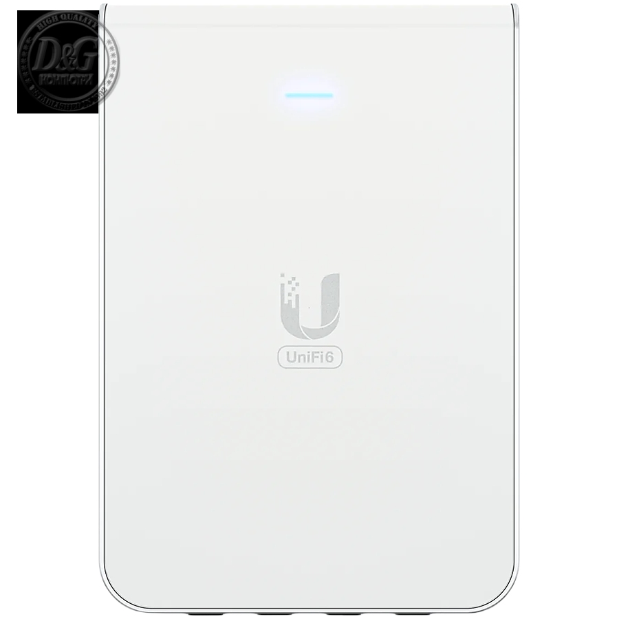 UniFi6 In-Wall. Wall-mounted WiFi 6 access point with a built-in PoE switch.