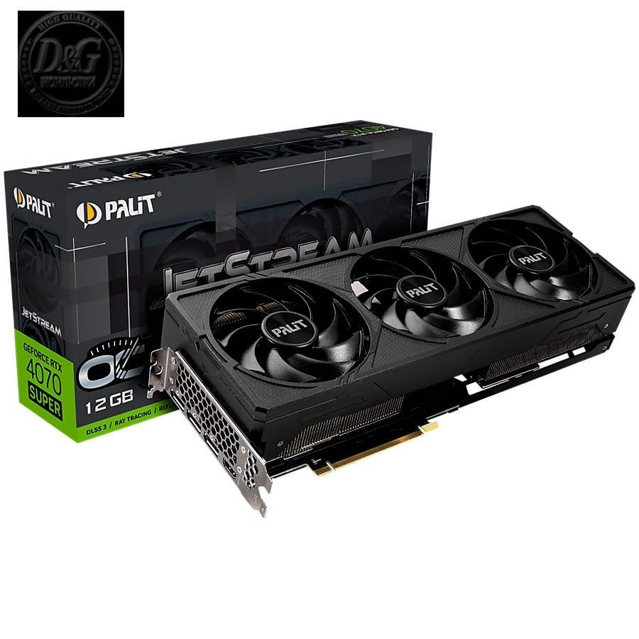 Palit RTX 4070 Super JetStream OC 12GB GDDR6X, 192 bit, 1x HDMI 2.1a, 3x DP 1.4a, 3 fan, 1x 16-pin or 2x 8-pin Power connector, recommended PSU 750W, NED407ST19K9-1043J