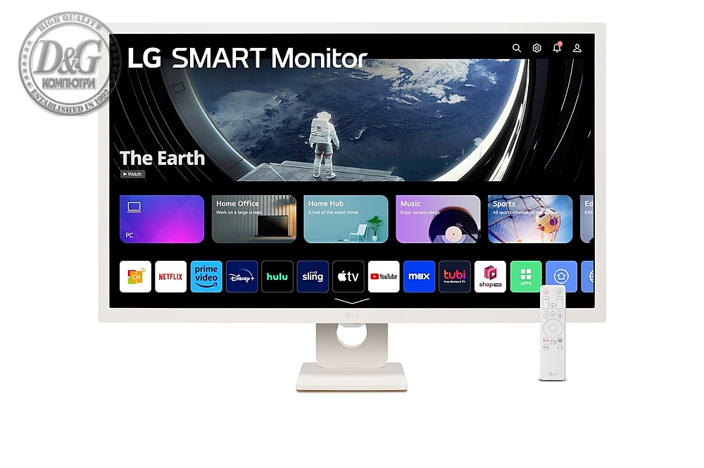 LG 32SR50F-W, 31.5" IPS Smart webOS23, Anti-Glare, 8ms, 1200:1, 250cd/m, sRGB 99%, FHD 1920x1080, HDR 10, HDMI, USB, Wi-Fi B/in, AirPlay 2,  Speacers 5W x 2, Tilt, White