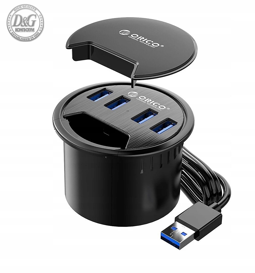 Orico хъб за бюро Desktop grommet USB 3.0 HUB, 4 port - DESK-4U-BK-BP