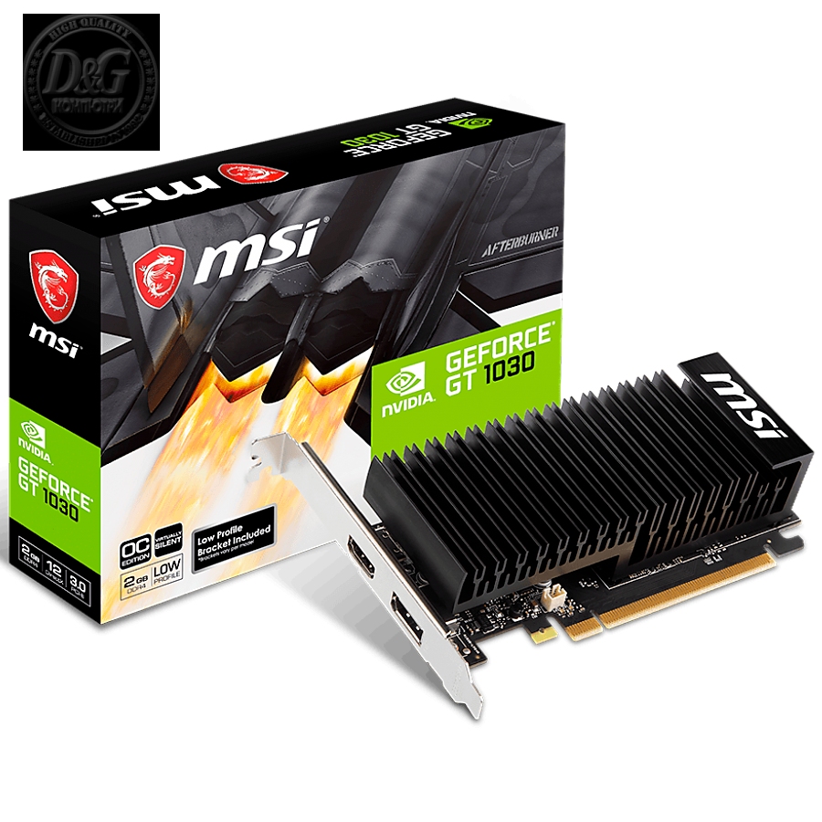 MSI Video Card NVidia GeForce GT 1030 LP OC GDDR4 2GB/64bit, PCI-E 3.0 x16, DisplayPort, HDMI, DX 12, Retail