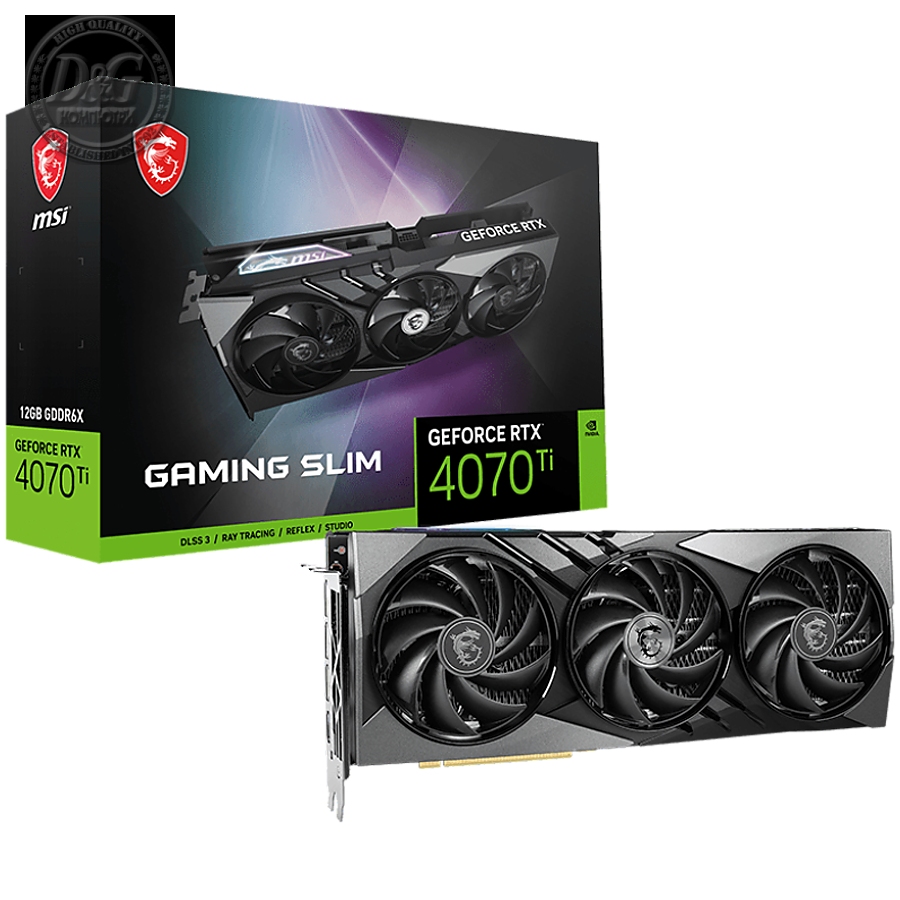 MSI Video Card Nvidia GeForce RTX 4070 TI GAMING SLIM 12G, 12GB GDDR6X, 192bit, Boost: 2610 MHz, 7680 CUDA Cores, PCIe 4.0, 3x DP 1.4a, HDMI 2.1a, RAY TRACING, Triple Fan, 1x 16pin, 700W Recommended PSU, 3Y