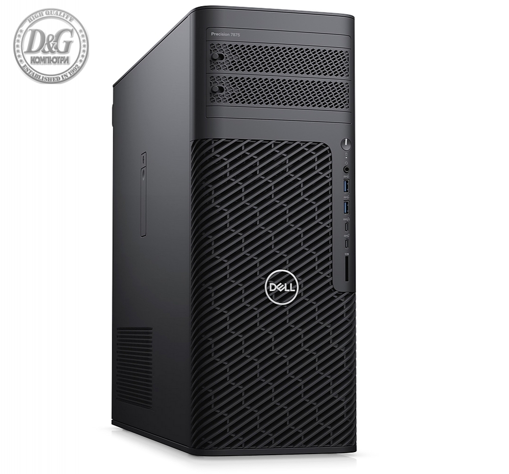 Dell Precision 7875 Tower, AMD Ryzen Threadripper PRO 7955WX (64 MB cache, 16 cores,  4.5GHz to 5.3GHz), 64 GB: 2x32 GB, DDR5, 4800 MT/s, RDIMM, ECC, 512 GB SSD PCIe M.2, NVIDIA T1000, 8 GB GDDR6, 4 mDP to DP adapters, KB&M, 1000W, Win 11 Pro Pro, 3Yr PS