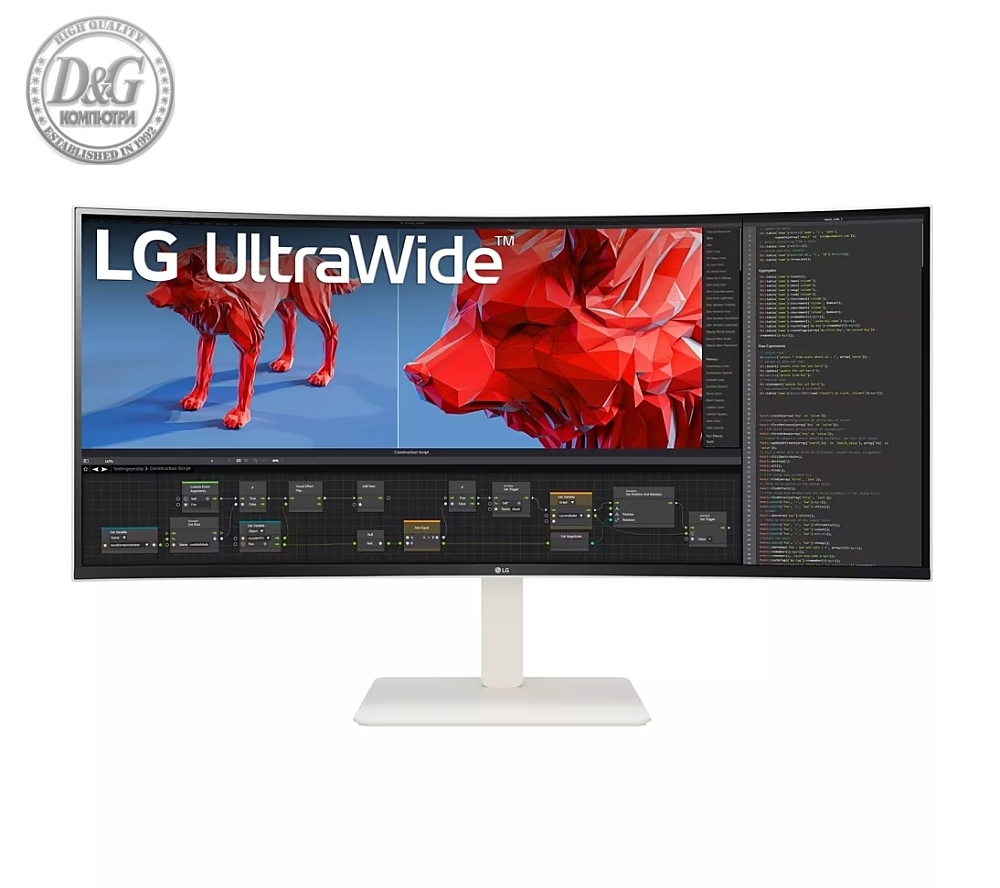 LG 38WR85QC-W, 37.5" UltraWide AG , Curved 21:9 IPS Panel, 1 ms (GtG), 1000:1, 450 cd/m2, WQHD+ (3840x1600), HDR600, DCI-P3 98% , AMD FreeSync, NVIDIA G-SYNC, 144Hz, USB Type-C, RJ45, Speacers 7Wx2, HDMI, DisplayPort, KVM, PBP, PIP, Tilt, Black