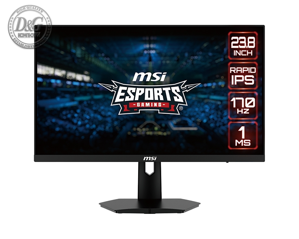 MSI G244F Esports, 23.8” Rapid IPS, 1ms, 170Hz, 1920x1080 FLAT, 1000:1, 250 cd/m2, FreeSync Premium, Anti-glare, Anti-Flicker, Less Blue Light, Night Vision, CONSOLE MODE, 2x HDMI, 1x DP, 1x Earphone out, Tilt, VESA 75, Frameless, 9S6-3BB4CH-001