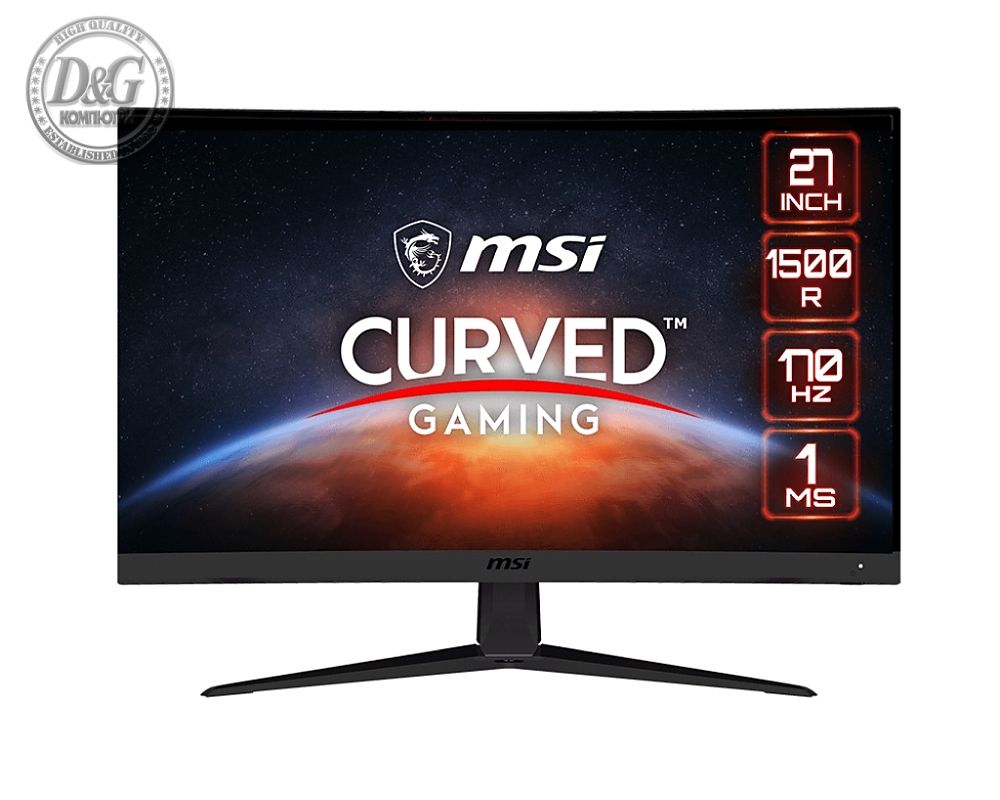 MSI G27C5 E2, 170Hz, 1ms, VA, 1920x1080 FHD, Curve 1500R, Adaptive sync, Anti-Flicker, Less Blue Light, True colors, Anti-Glare, Frameless, 250 cd/m, Contrast 3000:1, DCR 100M:1, 1xDP, 2xHDMI, 1xEarphone out, VESA, Tilt, 36M, 9S6-3CA91T-068