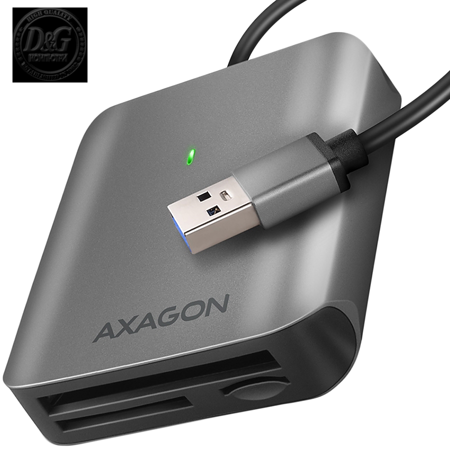 Axagon Aluminum high-speed USB-A 3.2 Gen 1 memory card reader. 3 slots, UHS-II.