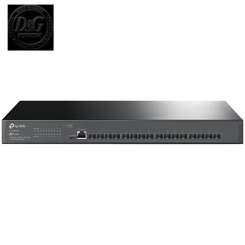 JetStream 16-Port 10GE SFP+ L2+ Managed SwitchPORT: 16Г— 10G SFP+ Slots, RJ45/Micro-USB Console PortSPEC: 1U 19-inch Rack-mountable Steel CaseFEATURE: Integration with Omada SDN Controller, Static Routing, OAM, sFlow, DDM, 802.1Q VLAN, QinQ, STP/